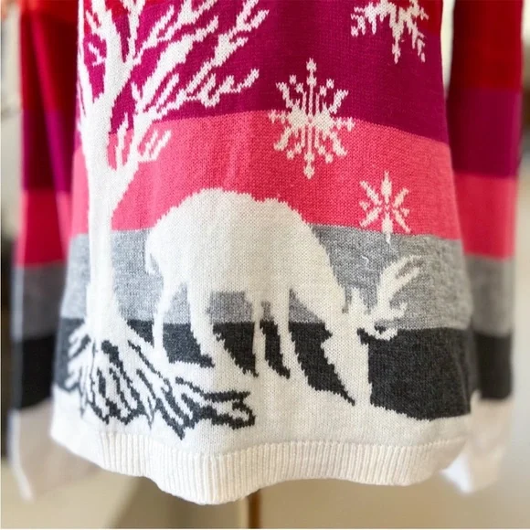 ⭐️ Talbots Striped Holiday Winter Scene Deer Crewneck Sweater MEDIUM PETITE - Picture 4 of 11